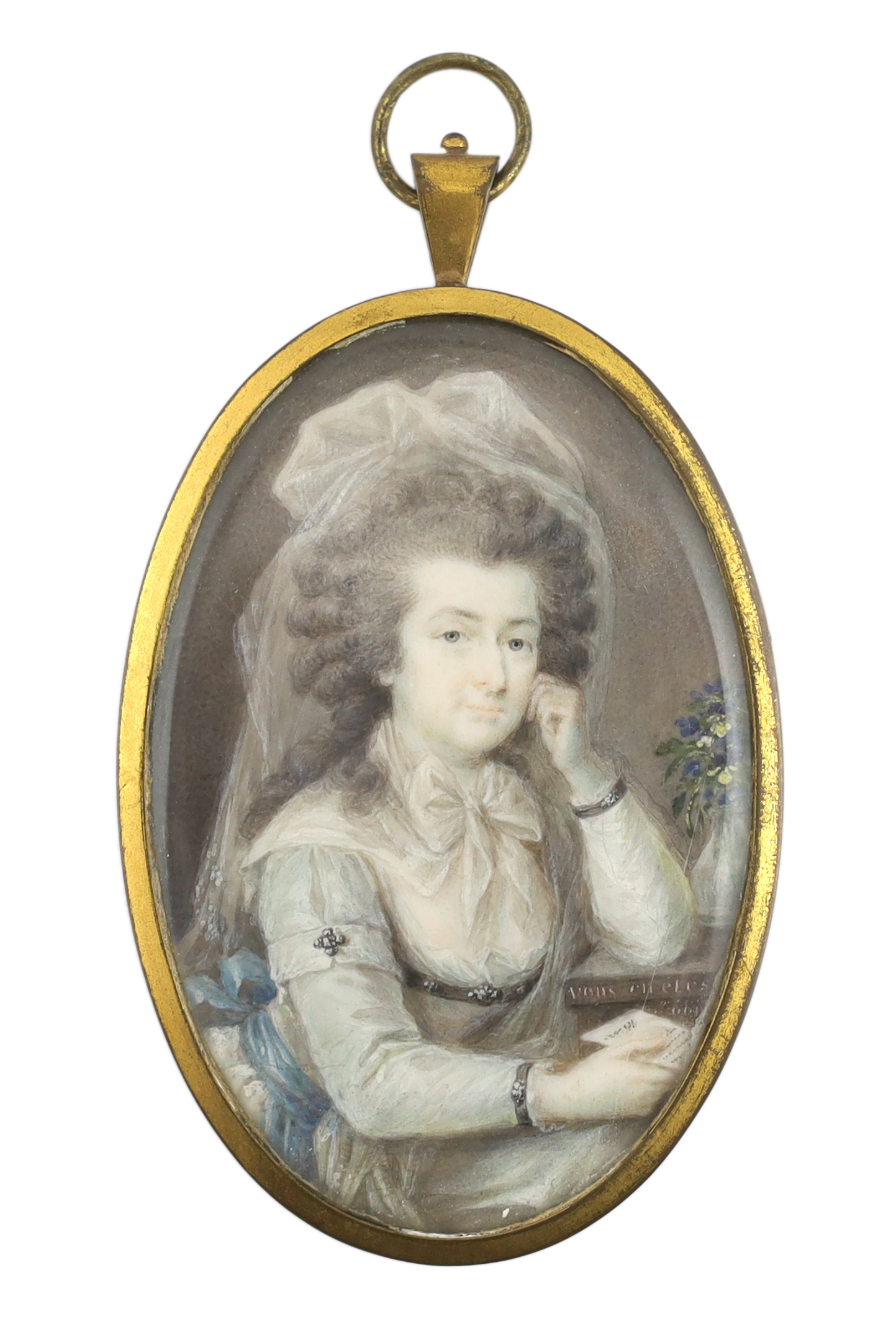 French School circa 1800, Portrait miniature of a lady, watercolour on ivory, 7.2 x 4.7cm. CITES Submission reference F5FGY9TT